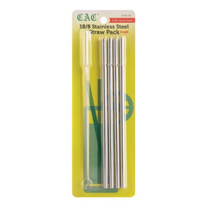 Reusable Stainless Steel Straw Straight 1/4"Dia x 8-1/2"L 5-PC/Pack