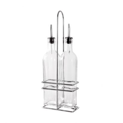 3-Piece 16oz Oil/Vinegar Cruet(2) and Chrome Rack(1) Set