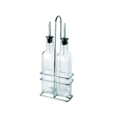 3-Piece 8oz Oil/Vinegar Cruet(2) and Chrome Rack(1) Set