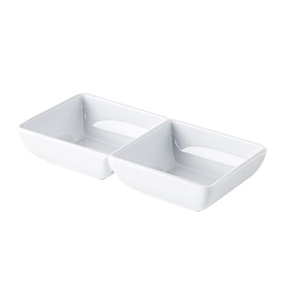 Dish Rect. 2-Compartment White 2.5oz x 2 5-7/8"