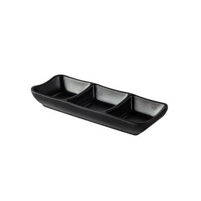 Dish Rect. 3-Compartment Matte Black 1.5oz x 3 7-5/8"