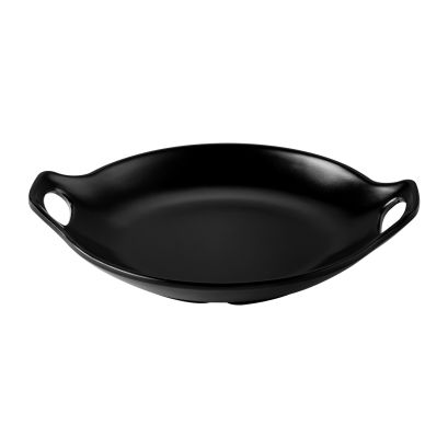 Serving Plate Round W/ Dual Hdl Matte Black 9.5oz 9"x7-3/4"