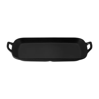Serving Platter Rect. W/ Dual Hdl Matte Black 10-3/8"x5-1/2"